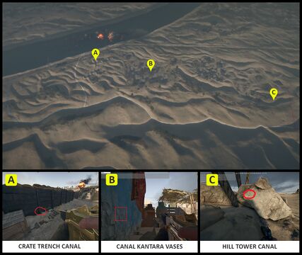 Suez：CANAL KANTARA VASES、CRATE TRENCH、HILL TOWER。